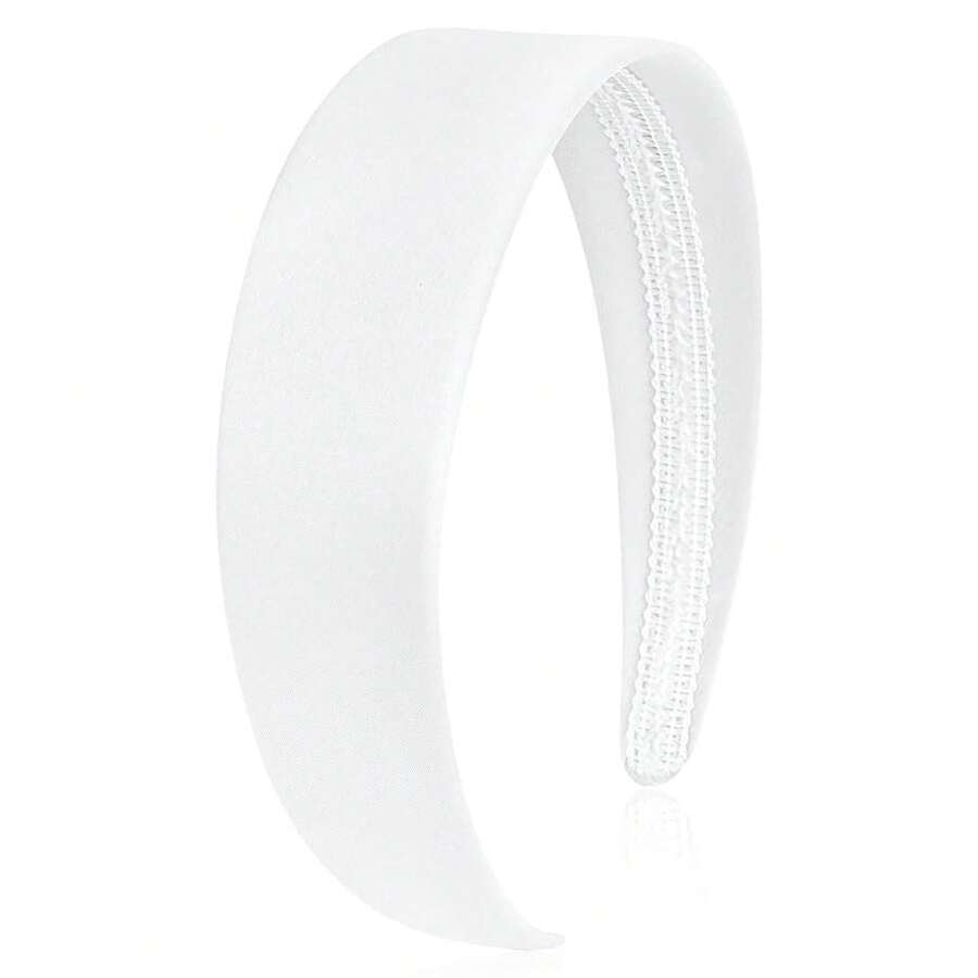Wecoe Brown Satin Headband Women 1.6 Inch Wide Silk Headband Non Slip Fashion Neutral Colors Plain Hair Band DIY Holiday Hair Accessories For Women Girls Diademas Para Mujer Gifts - Matte White - 查看 1