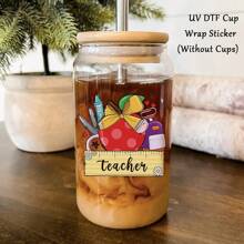 6pcs Teacher Theme Cup Wrap Decals - UV DTF Transfer Stickers For Decorating Glass Bottles, Mugs, Laptop & Crafts, Back To School, Graduation & Teacher's Day Gifts For Teachers