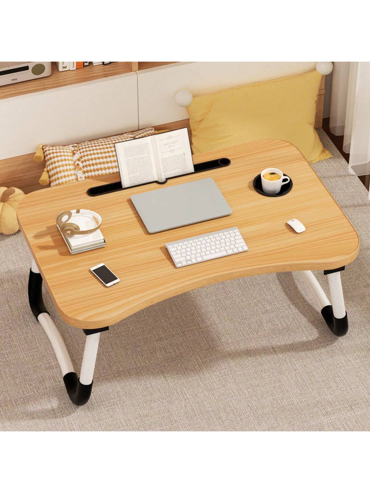 Bureau d'ordinateur portable pliable portable avec porte-gobelet, pour le lit/le canapé/le sol, table d'ordinateur portable polyvalente pour les repas et le travail, convient aux petits espaces