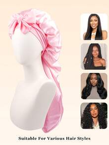 1 件女士长缎仿丝蝴蝶结睡帽，大号辫子卷发睡帽，适合睡眠和日常美容使用 - 彩色 - 查看 3