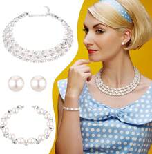 Glenmal Pearl Rhinestone Jewelry Set For Women Pearl Necklace Bracelet Earrings For Wedding Birthday Bridal Shower Tea Party - Exquisite Style - 查看 2