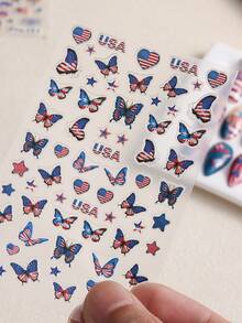 2 件 5D 浮雕独立日美甲贴纸蝴蝶心形嘴唇花朵蓝红节日图案指甲贴花 5D 浮雕滑块适用于指甲设计 DIY 家庭美甲沙龙美甲用品 - 彩色 - 查看 10