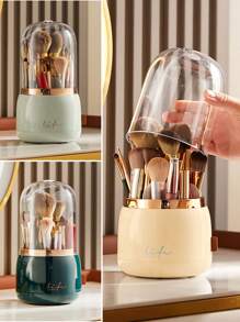 1 pieza Balde de almacenamiento de cosméticos transparente, organizador de cepillos de maquillaje con rotación de 360°, contenedor para lápices de cejas y barril para brochas de sombra de ojos