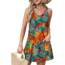 OFEEFAN Womens Summer Dresses 2025 V Neck Sleeveless Sundresses With Pockets Beach Vacation Clothes Floral/Plain - A Floral 07 - 查看 2