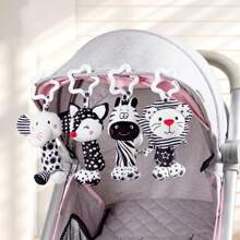 Cute & Funny Black & White Rattle Animal Plush Decoration - Zebra, Fox, Lion, Elephant, Soft Hanging Rattle For Infant & Toddler, Attractive Baby Toy
