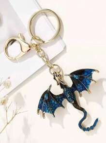 1 pieza Accesorio de mochila, llavero de pareja de dibujos animados con rhinestones con forma de murciélago, unicornio y dragón de aleación de zinc, estilo europeo y americano, accesorio de Halloween, regalo de broma para el coche