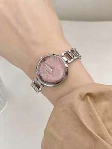 1 pieza Reloj de mujer con cara de diamante redonda, elegante y de moda. Correa de cadena de aleación versátil de acero. Reloj de cuarzo adecuado para fiestas, bodas y uso diario, el mejor conjunto de regalo para mujeres.