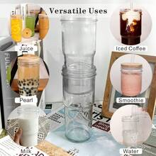Glass Cups With Lids And Straws 4 Packs, 24oz Travel Coffee Fall Cups Mug Mason Jar Party Drinking Glasses Cute Clear Glass Tumbler For Iced Coffee, Smoothie, Tea, Water Mother's Day - 4 cốc cổ điển - Xem 4