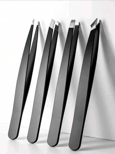 4件套精密镊子套装，适用于修眉，专业面部脱毛镊子，可提取内生毛发，精度高。脱毛，面部脱毛，毛发修剪器，精准提取，造型工具及配件，日常化妆必备，男女通用眉镊，多功能，便携，适用于沙龙、美容、旅行