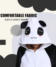 Unisex Adult Animal Oneise Paiamas,Mens Womens Flannel Hooded Halloween Cosplay Costume/ Homewear/Sleepweal - 白色 - 查看 1