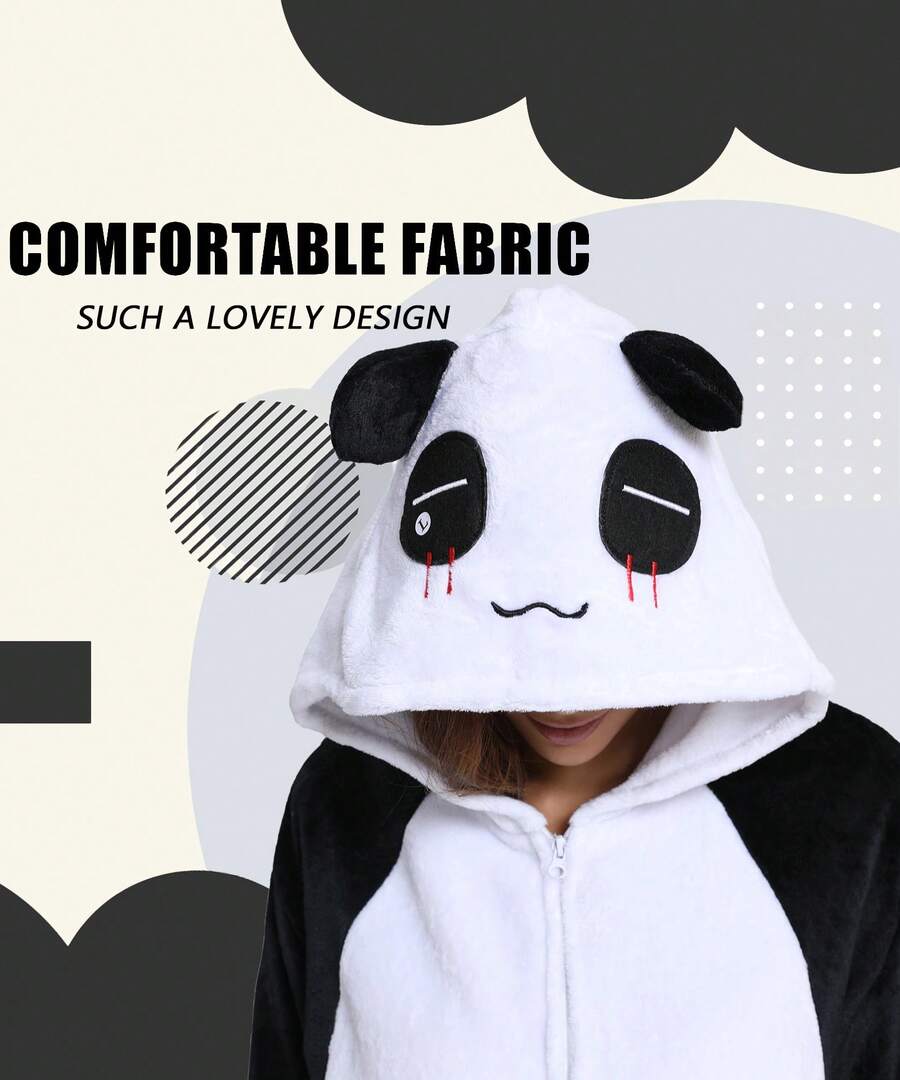 Unisex Adult Animal Oneise Paiamas,Mens Womens Flannel Hooded Halloween Cosplay Costume/ Homewear/Sleepweal - 白色 - 查看 1