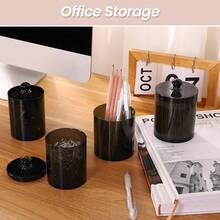 4 Pack Qtip Holder For Bathroom Organizers And Storage, Apothecary Jars With Lids For Home Decor Accessories, Q Tip Dispenser Vanity Makeup Canister For Cotton Swab,, Floss,Hair Clips - Black - View 6