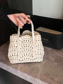 2 piezas Bolso de hombro tipo tote con diseño calado y bolsillo interior de moda