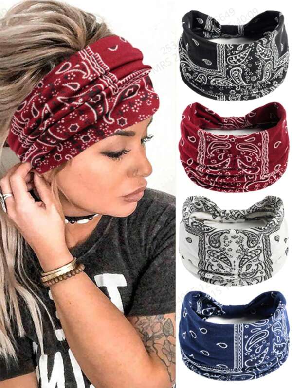 4 Pc Boho Headband Women Headband Hairband Turban Soft Flower Cotton Headbands For Women's Hair Everyday Yoga Sport Fitness Fashion Hair Accessories