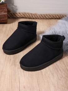 Nouvelles chaussures d'automne/hiver pour couple à semelle plate, douce et confortable, antidérapante, épaisse et chaude, de couleur unie avec décoration de logo coloré. Bottes de neige courtes simples et décontractées, chaussures chaudes, convenant pour le port quotidien en couple, à la maison, au bureau, pour les activités extérieures, le campus, les étudiants, le travail de déplacement