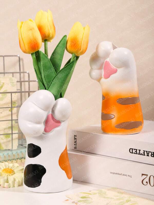 1 pièce Vase en résine avec patte de chat 7 cm x 14 cm, convient pour la décoration intérieure, le jardin extérieur, le balcon, le salon, la salle à manger, l'affichage, applicable pour la vitrine du centre commercial, la décoration de la table à manger, la maison, le rebord de fenêtre, le restaurant rapide, fournisseur de au détail