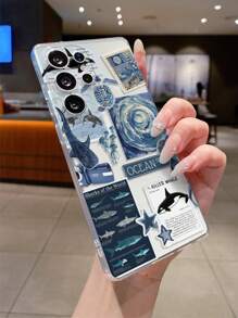 1 Stück Öl-Malerei Haifisch Design Transparente TPU Weiche Handyhülle, präzise Aussparungen für Kameraschutz, kompatibel mit Samsung, Nothing, Pixel, INFINIX, Xiaomi Redmi