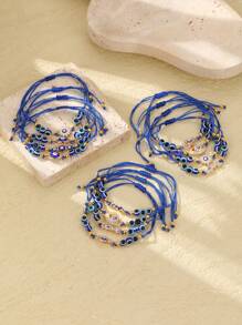 12pcs/Set Women's Casual Zinc Alloy & Rhinestone Evil Eye Bracelets