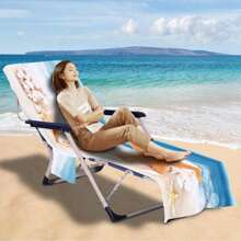 1 Stück schnell trocknender ultrafeiner Faserabdeckung für Strandstühle mit Seestern- & Muscheldesign, Blau Wellen Muster - modernes Design, ideal für Pool & Reise Utensilien, tolles Geschenk für Urlaub & Reise