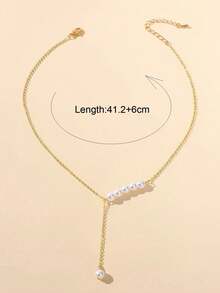 假珍珠裝飾y型鎖骨套頸 - 金黃色 - 查看 3