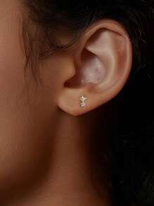1 pieza Pendiente de plata sterling S925 con diseño de estrella de ocho puntas de circonita cúbica simple, pendiente de moda y versátil adecuado para uso diario de las damas, para madres, novias, regalos del Día de la Madre y San Valentín