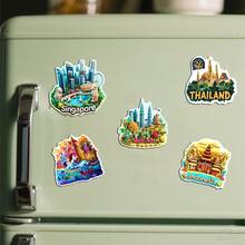 1 件东南亚 5 国冰箱贴，新加坡、印度尼西亚、菲律宾、泰国、马来西亚，亚克力和橡胶软磁材料，创意家居装饰，万圣节礼物，旅行者礼物，适用于金属门、铁制家具、储物柜装饰，送给家人和朋友的贴心礼物 - 彩色 - 查看 4