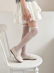 1 Paar Sommer Pastell-farbige Rüschen Socken, feines süßes Schleifen Design, atmungsaktive Mesh-Netz Mückenschutz Beinwärmer Socken für Kinder