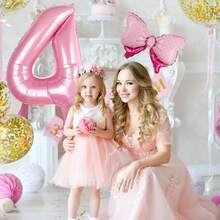 40 Inch Number 0-9 Balloon With Bow Pink Happy Birthday Jumbo Number Balloon For Daughter Birthday Decorations Party Supplies - Multicolor - View 4