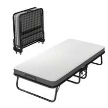 Folding Bed 90x190cm With 4 Castors, Foldable Guest Bed For Adults With 10cm Memory Foam Mattress, Dust Cover, Castors, Black - 黑色 - 查看 1