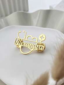 Crachá de Nome Personalizado para Estetoscópio Médico, Broche de Lapela Personalizado de Estetoscópio para Médico/Enfermeira, Etiqueta de Nome em Aço Inoxidável, Acessório Multifuncional, Jóia Feminina