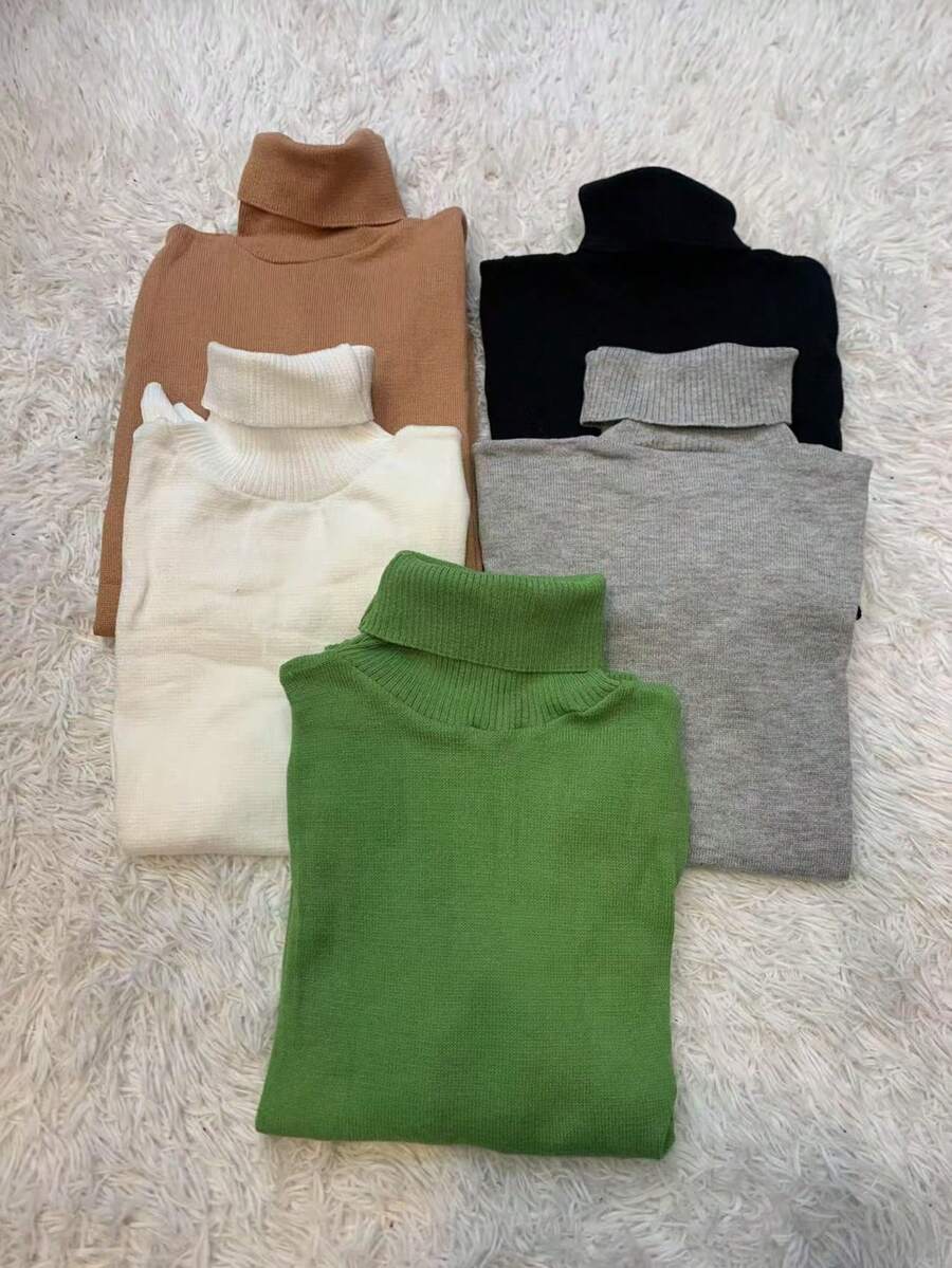 Kit 5 Plain Basic Knit Blouse With Cacharrel Collar Winter Fashion - Verde - Ver 1