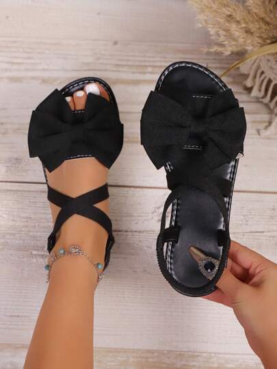 1 Paar Bohemien-Schleife gewebte Stoffsandalen, modisch sexy Lässig Flach Strandschuhe für Zuhause, Party, Büro, Strand, Hochzeit, Schule, Urlaub, Sommer