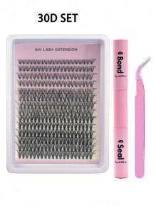 30/40/50/60/80/100D 8-16 mm D Curl Kit de extensión de pestañas con unión de pestañas y pegamento de sellado, grupos de pestañas, herramientas de maquillaje, kit de extensión de pestañas DIY para pegar pestañas,pestañas pestans extensiones de pestañas