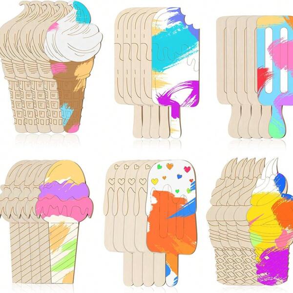 30 pièces Étiquettes en bois Tranches de bois Ornements d'été Accrocher Artisanat Décorations de fête à la piscine Fournitures de peinture DIY Cadeaux