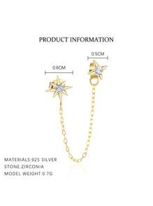 1 pieza Pendiente de plata sterling S925 con diseño de estrella de ocho puntas de circonita cúbica simple, pendiente de moda y versátil adecuado para uso diario de las damas, para madres, novias, regalos del Día de la Madre y San Valentín