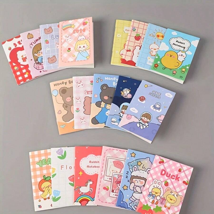 50 件可爱卡通口袋笔记本 - 迷你便携式日记本，带有有趣的动物和人物图案，混合颜色，非常适合学校用品、奖品或礼品包装，学校笔记本 - 圣诞节、新年、生日和情人节返校、返校季的完美礼物 - 彩色 - 查看 1