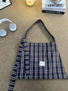Women Shoulder Bags - 藏藍色格子(贈一條長帶) - 查看 1