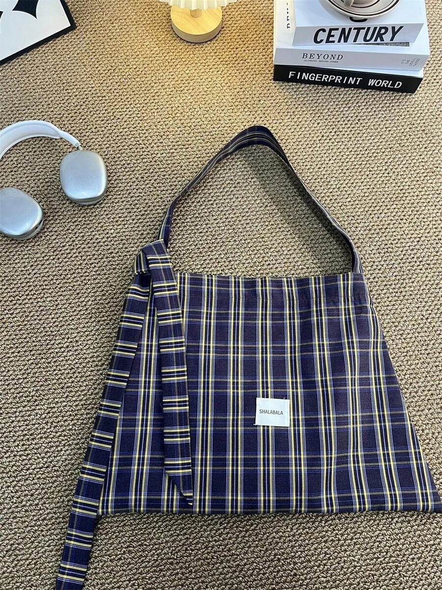 Women Shoulder Bags - 藏藍色格子(贈一條長帶) - 查看 1