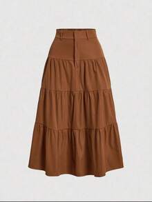 Liuhan Modas Sordaeminina Colored High Waist Ata Skirt With Pleated Three Maria - Coffee Brown - View 1
