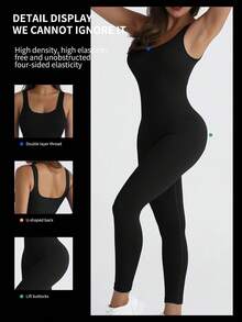 Seamless Long Fitness Jumpsuit High Compression Gym Yoga Sports Removable Pads