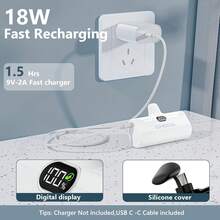 CHCCUL 迷你便携式充电器，5000mAh USB C 快速充电移动电源，LCD 显示屏小型电池组兼容 16/15/兼容三星/安卓等适合夏季假期户外旅行/露营和紧急备用移动电源礼物送给家人、朋友、生日电量显示 - 白色 - 查看 6