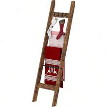 Worth Having, New 5-Tier  Ladder Shelf For Living Room, Decorative Quilt Rack With 4 Removable Hooks,Farmhouse Ladder Holder Organizer For Bedroom, Rustic Brown
