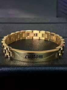 1 件定制不锈钢姓名和日期雕刻手链，有银色、金色、黑色可选，多种字体样式，简约配饰，情人节、父亲节、母亲节、生日、圣诞节、周年纪念日的理想礼物 - 为朋友和家人提供的个性化独特礼物 - 彩色 - 查看 8