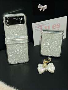 Funda de teléfono plegable con efecto de ondas de agua, 3D de lujo con strass en forma de mariposa y colgante de lazo, compatible con Samsung Galaxy Z Flip7 6 Z Flip 5 Z Flip 4 Z Flip 3, cubierta trasera protectora de PC duro transparente - Brillantina - Ver 7