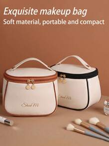 1 Stück Sommerleder wasserdichte Make-up Tasche, Kosmetik Organizer, tragbare Toilettenartikel Tasche, wasserdichter PU Hautpflege Beutel, große Kapazität Doppelschicht Make-up Tasche Make-up Organizer Badezimmer Accessoires