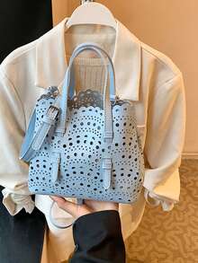 2 piezas Diseño de corte hueco con bolsillo interno Bolso de hombro/cruzado/de mano de moda - Azul - Ver 11