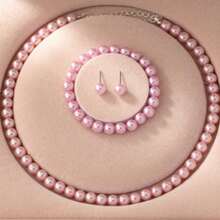 3 Stücke/Set Halskette, Armband und Ring Schmuckset mit weißen Perlen und Herzanhänger, elegant für Mädchen zum Tragen auf Banketten und Partys - Herz Schmuckset - Übersicht 5