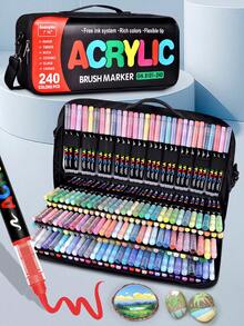 GuangNa 72 Colors/120 Colors/168 Colors/240 Colors Colorful Acrylic Paint Markers, Straight Liquid, Stackable Colors, Strong Coverage, Felt Tip Pen Stationery Set, Suitable For Canvas, Petroglyphs, Wood, Stone, Glass, Ceramics, Fabric Paintings, DIY Crafts, Back-To-School Supplies
