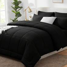 Twin Comforter Set Black 5 Pieces Bed In A Bag Set Black For Teen Boys And Girls Bed Set Kids Twin With All Season Bedding Quilted Comforter, Flat Sheet, Fitted Sheet, Pillowcases - 黑與白 - 查看 1