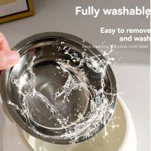 A Detachable And Washable 15° Cute Cat Design Stainless Steel Pet Cat Bowl With A Tilted Neck Protection.